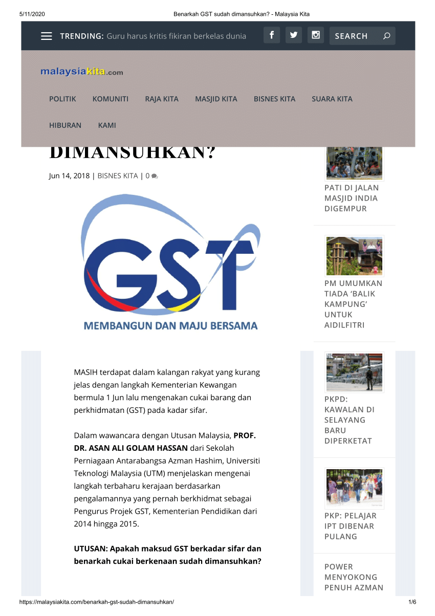 Pdf Benarkah Gst Sudah Dimansuhkan Malaysia Kita