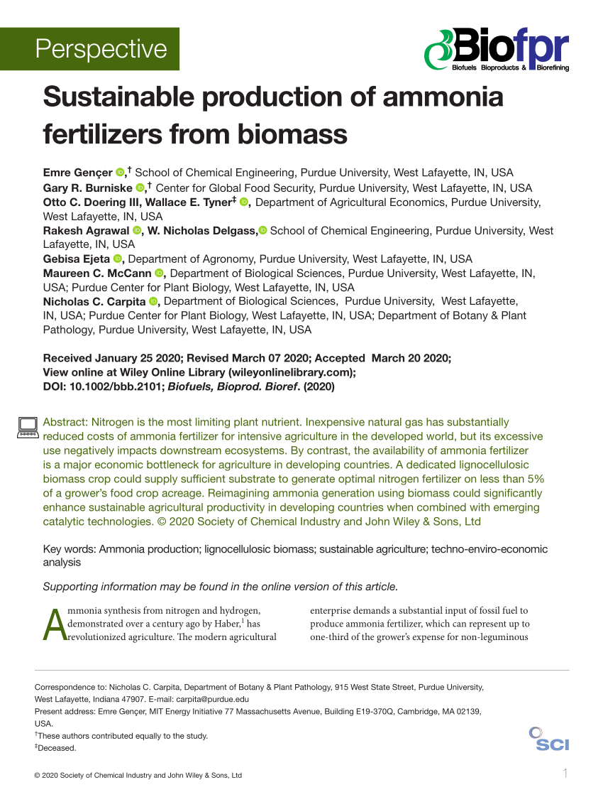 PDF Sustainable Production Of Ammonia Fertilizers From Biomass   Largepreview 