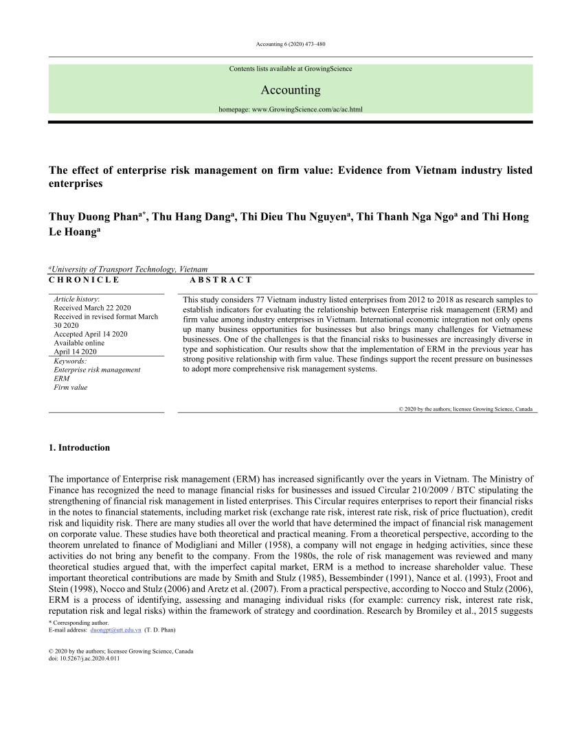 Enterprise Risk Management and Performance Improvement: A Study with  Brazilian Nonfinancial Firms