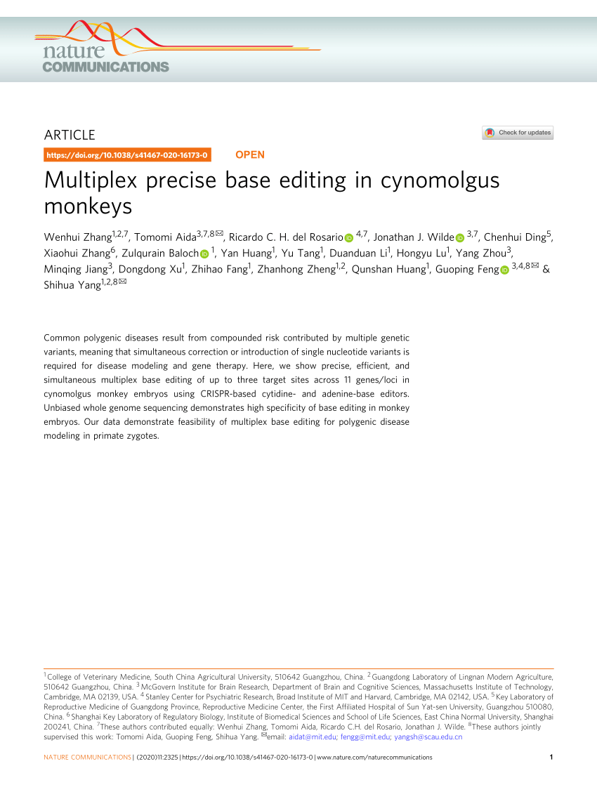 Pdf Multiplex Precise Base Editing In Cynomolgus Monkeys