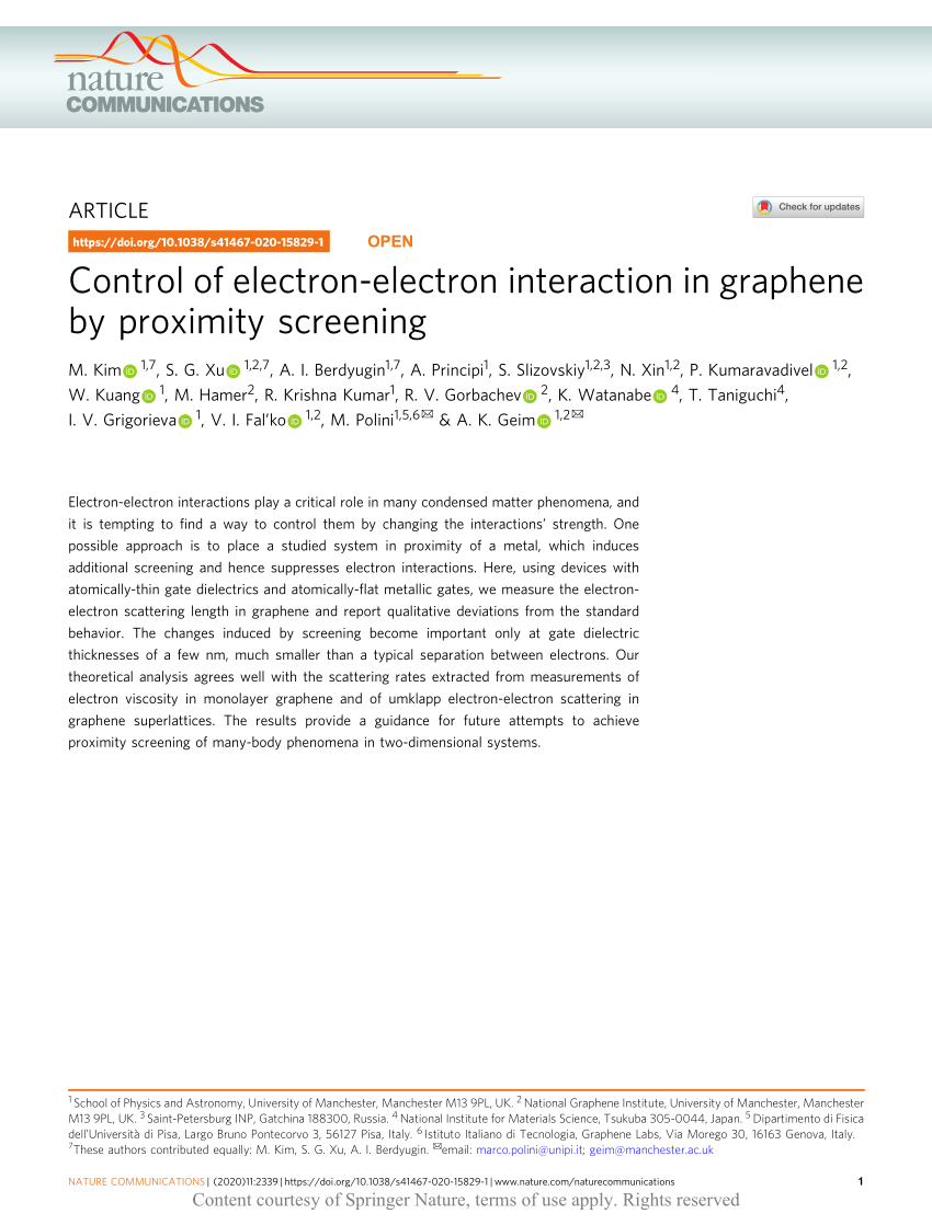 Pdf Control Of Electron Electron Interaction In Graphene By Proximity Screening