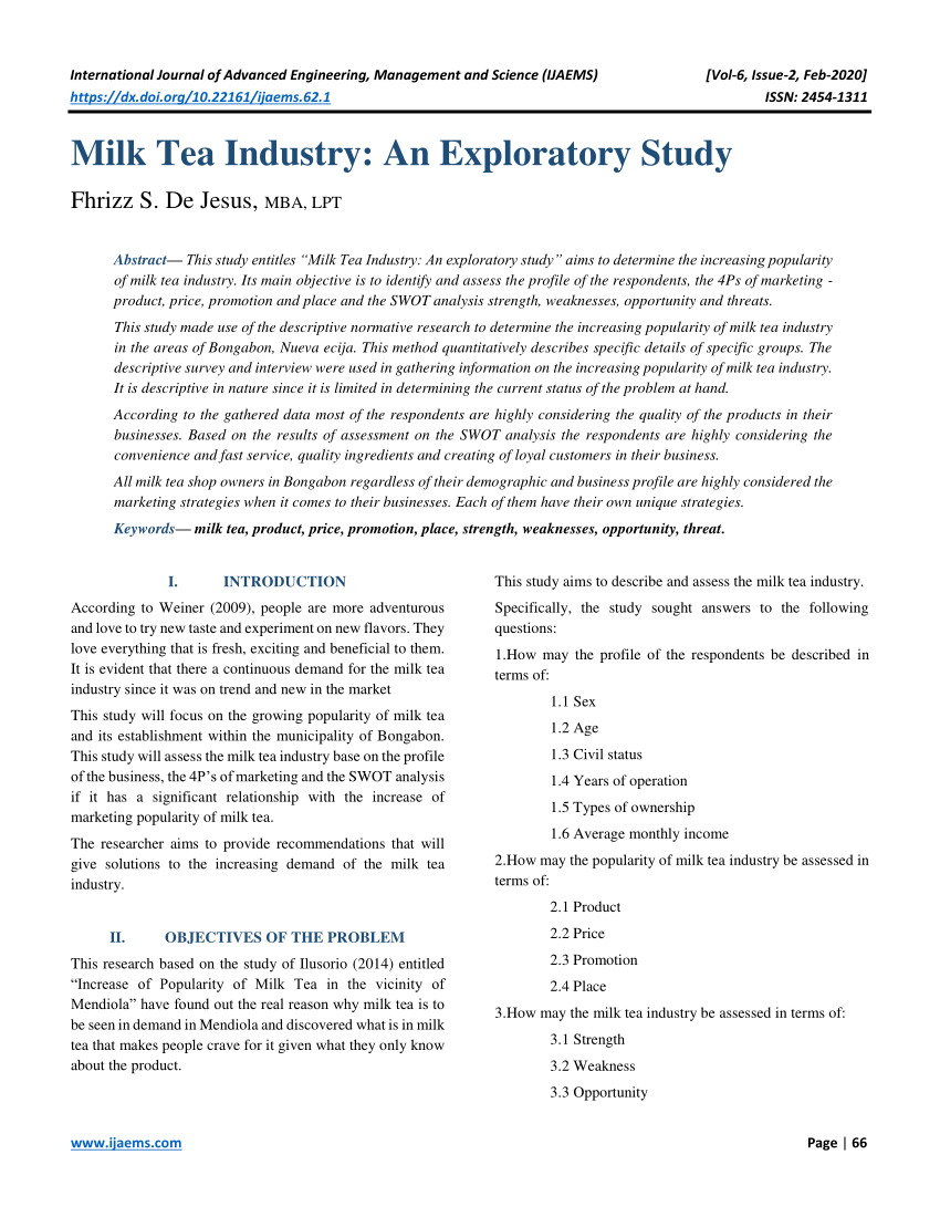 Pdf Milk Tea Industry An Exploratory Study