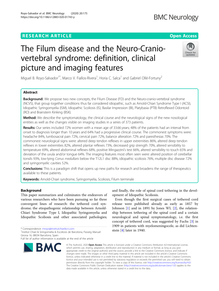 Pdf The Filum Disease And The Neuro Cranio Vertebral Syndrome Definition Clinical Picture And Imaging Features