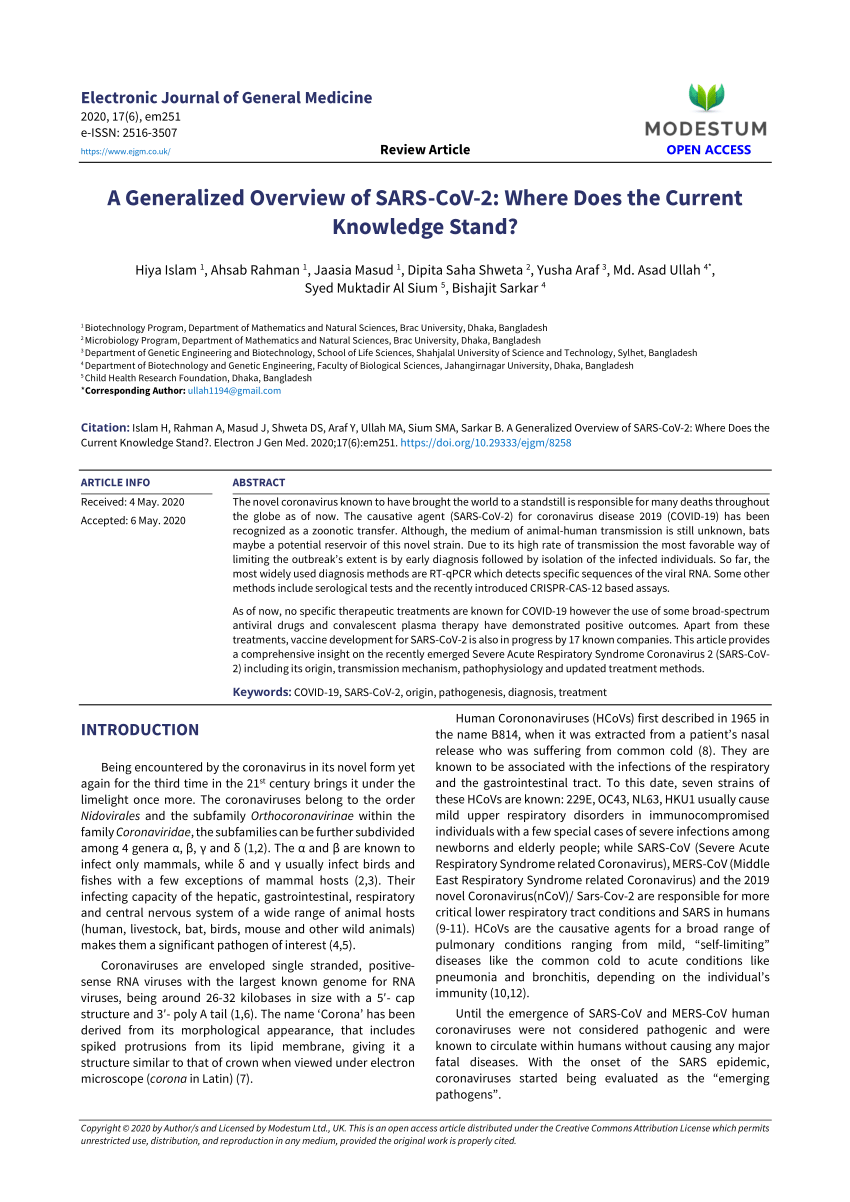 PDF) A generalized overview of SARS-COV-2: Where does the current 