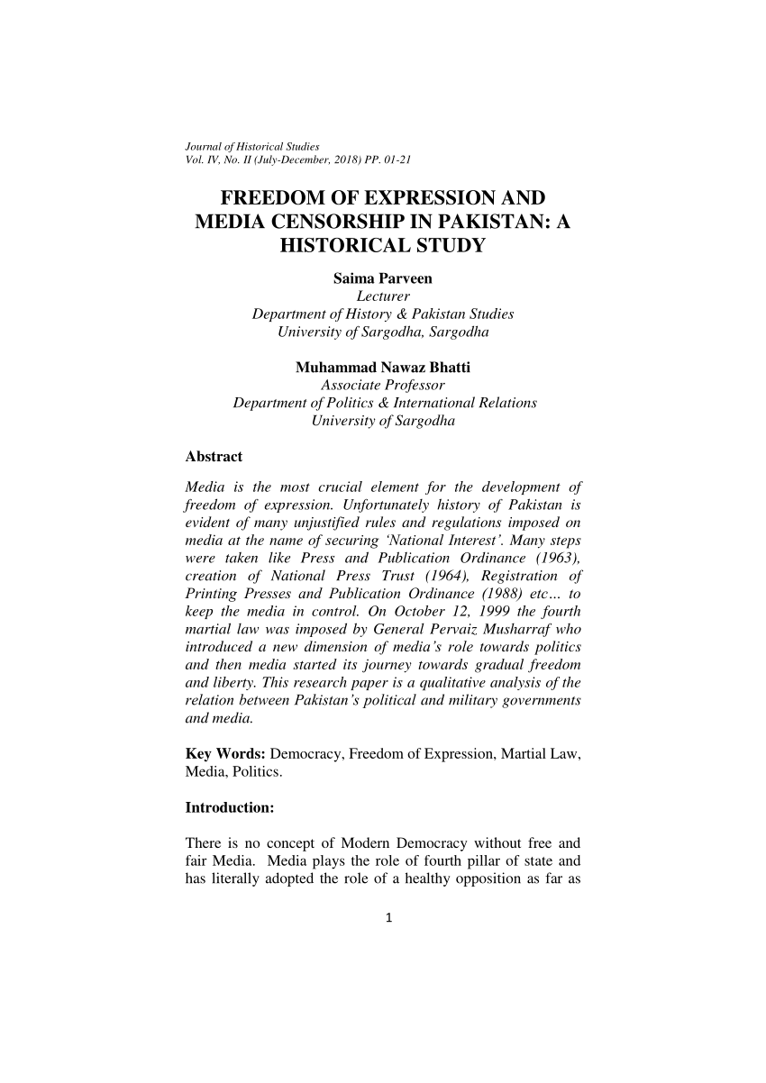 media censorship in pakistan research paper