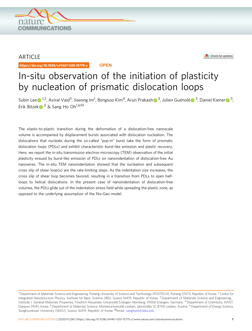 (PDF) In-situ observation of the initiation of plasticity by nucleation of  