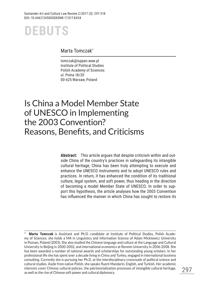 PDF) Is China a Model Member State of UNESCO in Implementing the