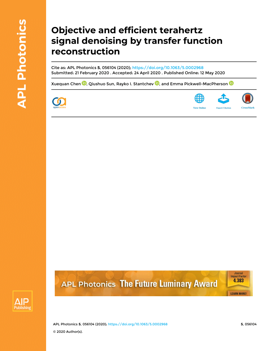 Pdf Objective And Efficient Terahertz Signal Denoising By Transfer Function Reconstruction