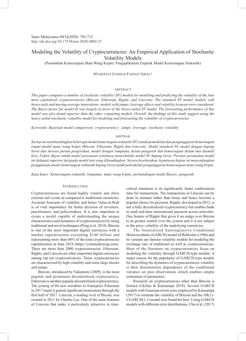 Pdf Modeling The Volatility Of Cryptocurrencies An Empirical Application Of Stochastic Volatility Models