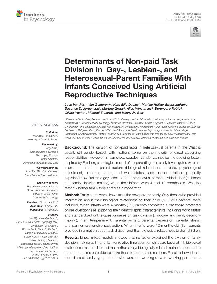 PDF) Determinants of Non-paid Task Division in Gay-, Lesbian-, and ...