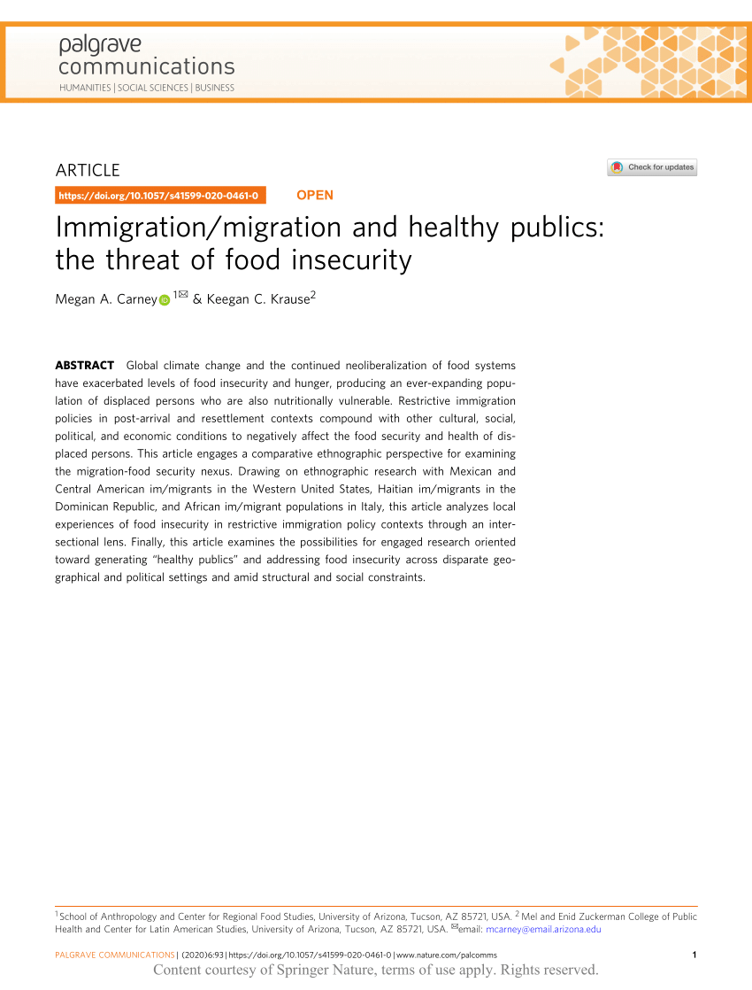 PDF) Immigration/migration and healthy publics: the threat of food  insecurity