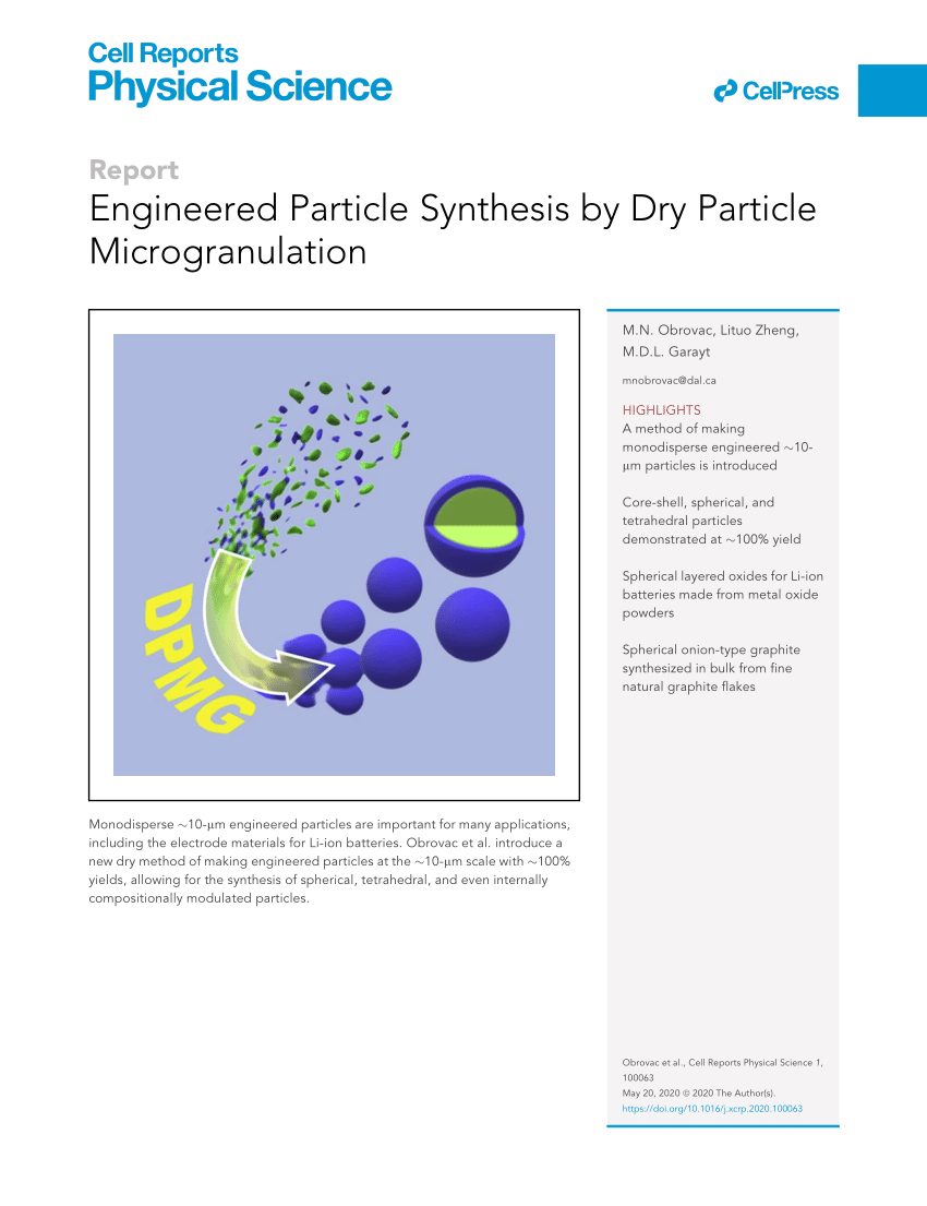 Pdf Engineered Particle Synthesis By Dry Particle Microgranulation