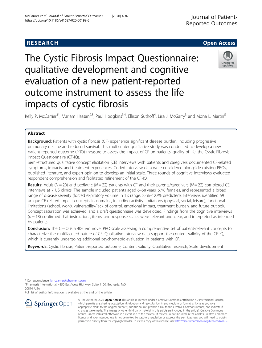 PDF) Linguistic validation of cystic fibrosis quality of life  questionnaires
