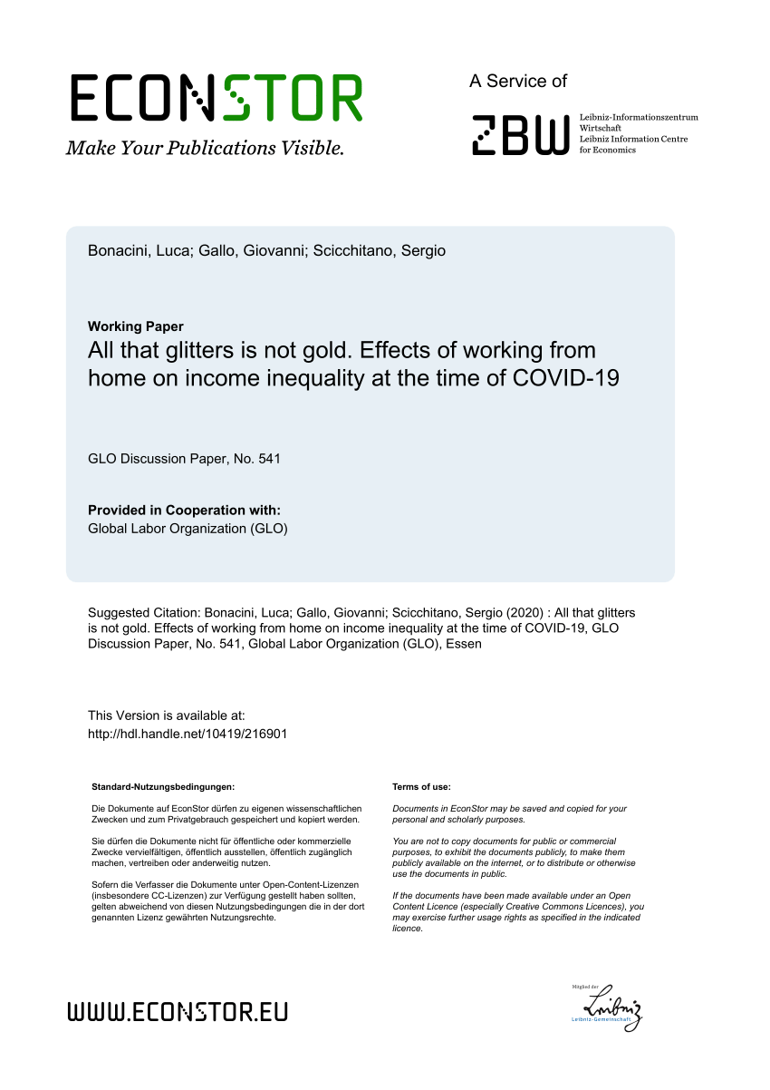 Pdf All That Glitters Is Not Gold Effects Of Working From Home On Income Inequality At The Time Of Covid 19