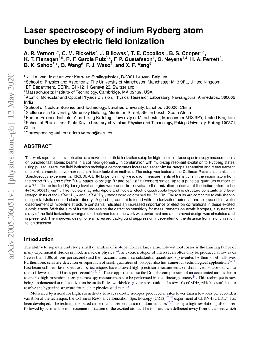 (PDF) Laser spectroscopy of indium Rydberg atom bunches by electric