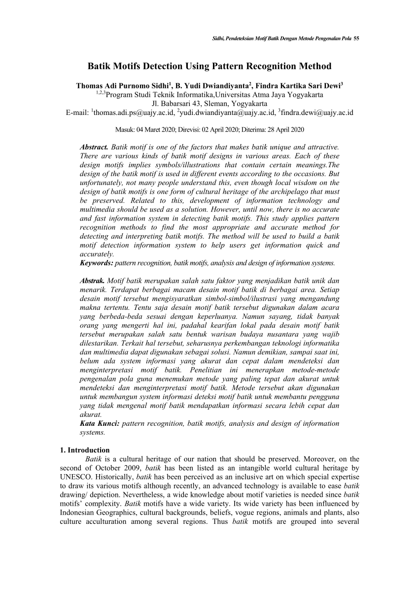 Pdf Batik Motifs Detection Using Pattern Recognition Method