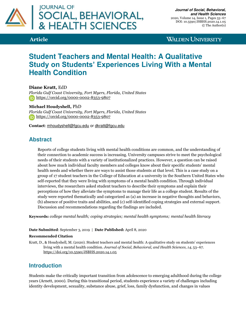research study about mental health of students