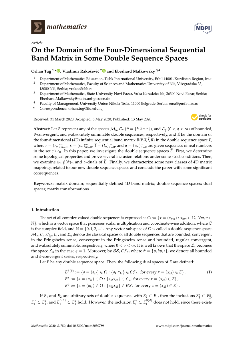 Pdf On The Domain Of The Four Dimensional Sequential Band Matrix In Some Double Sequence Spaces