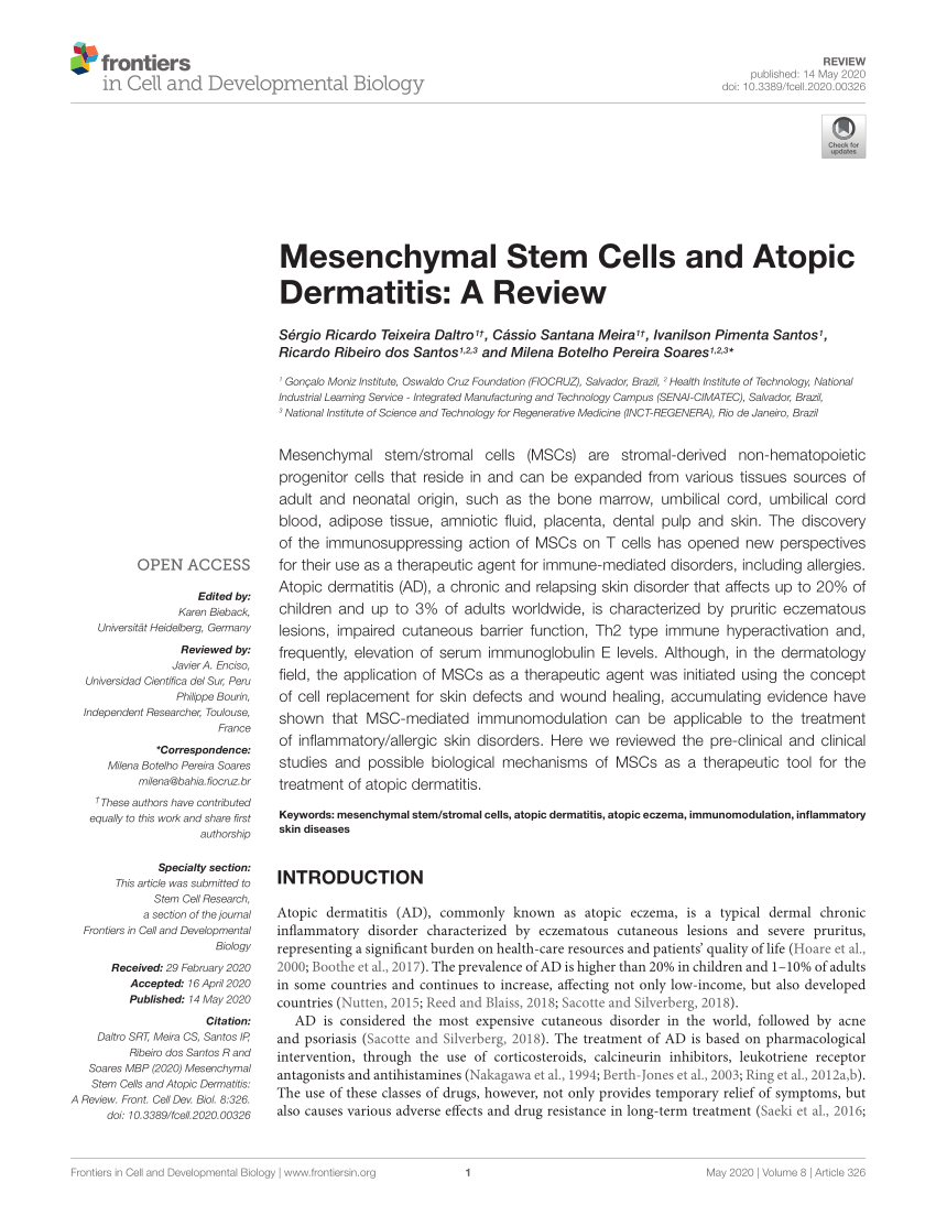 Pdf Mesenchymal Stem Cells And Atopic Dermatitis A Review