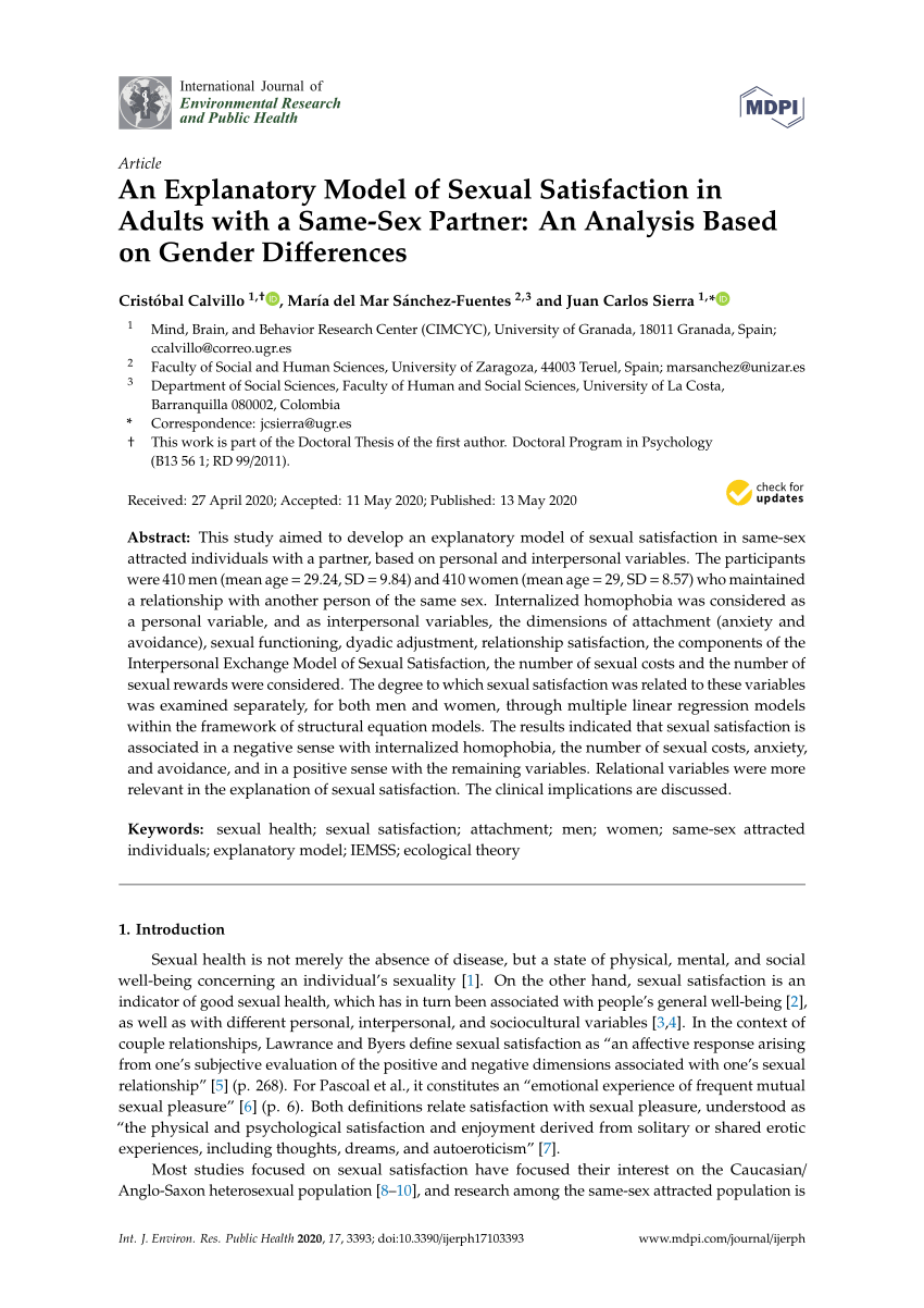 Pdf An Explanatory Model Of Sexual Satisfaction In Adults With A Same Sex Partner An Analysis 