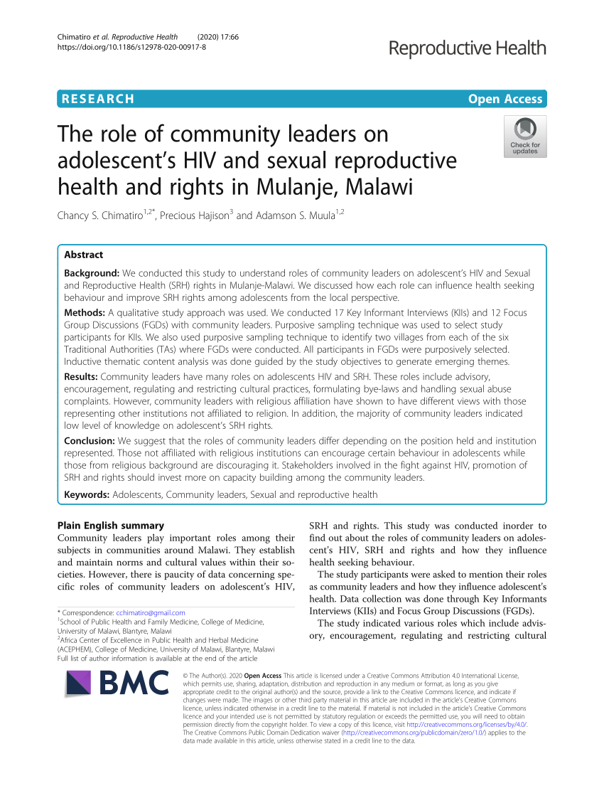 PDF The role of community leaders on adolescent s HIV and sexual