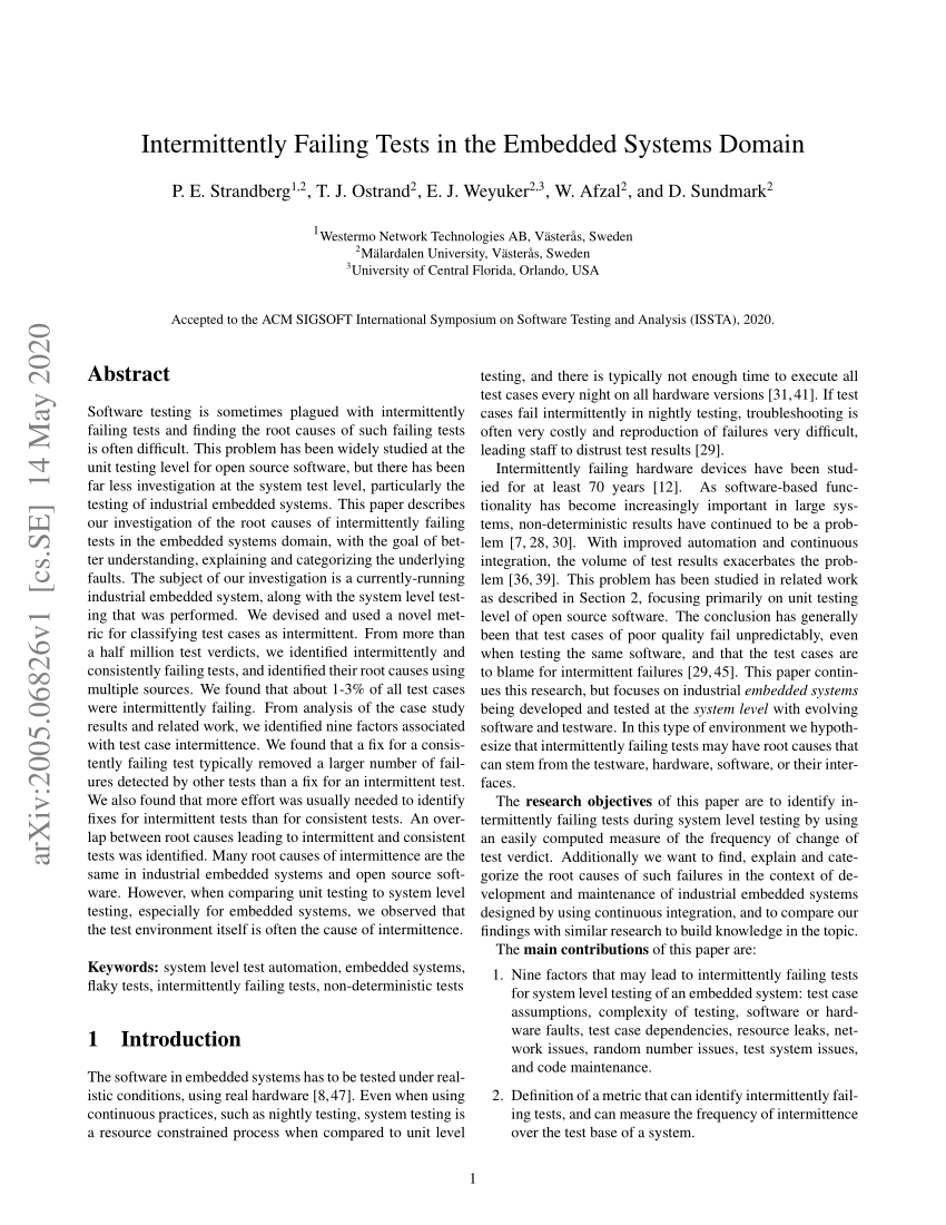 Pdf Intermittently Failing Tests In The Embedded Systems Domain