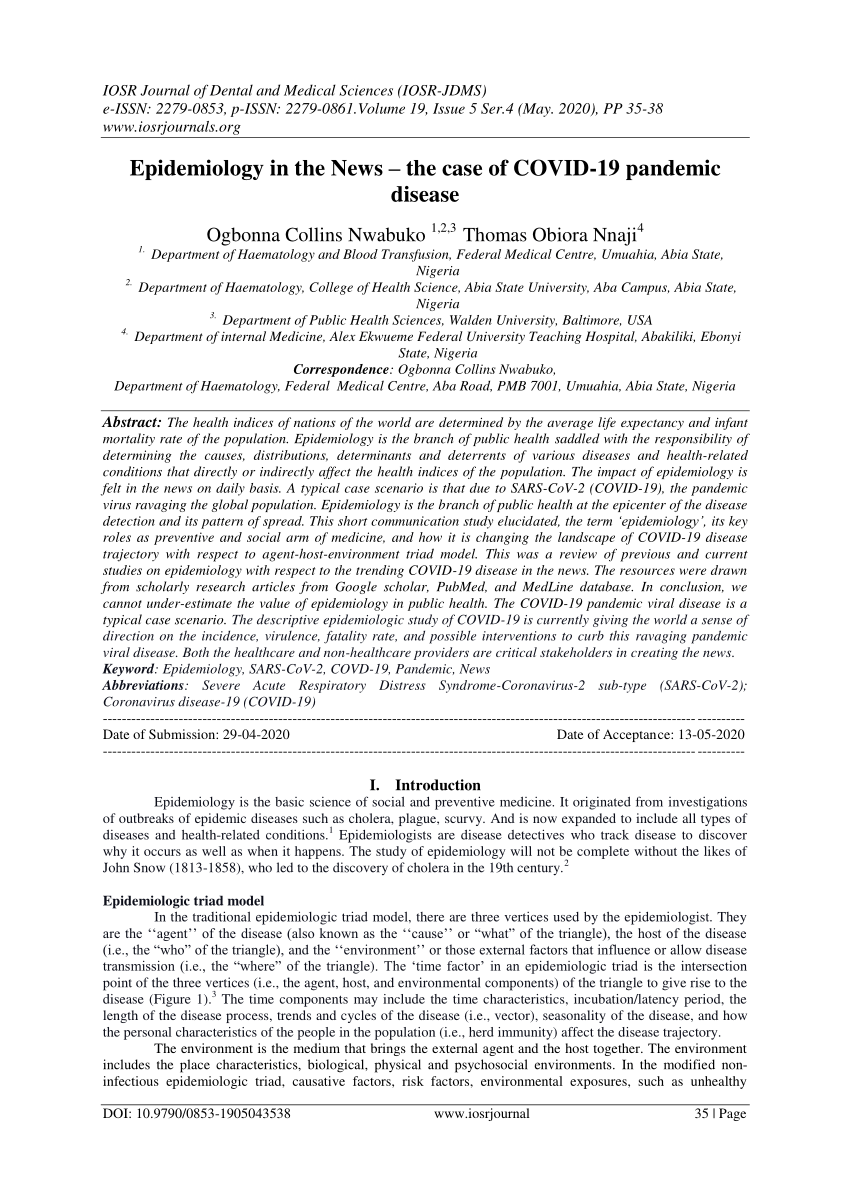 (PDF) Epidemiology in the News the case of COVID19 pandemic disease