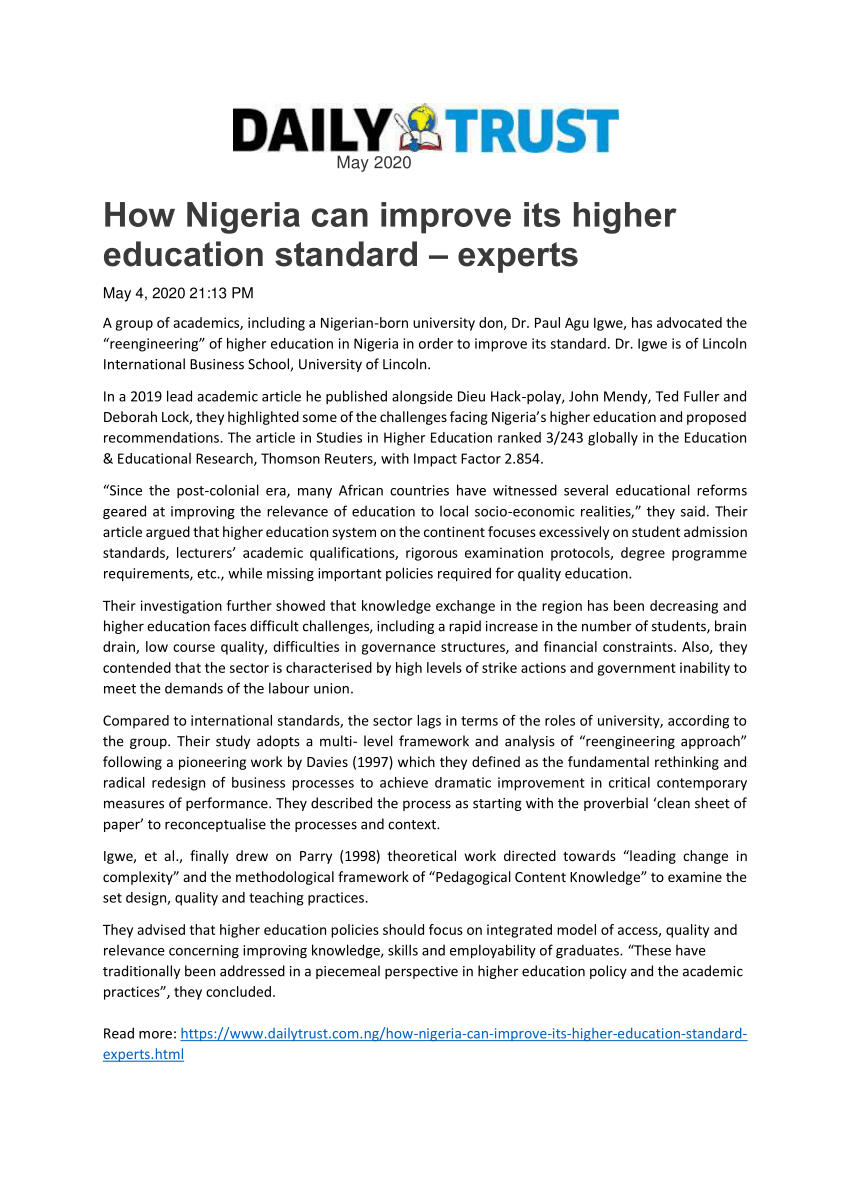 write an essay on education in nigeria