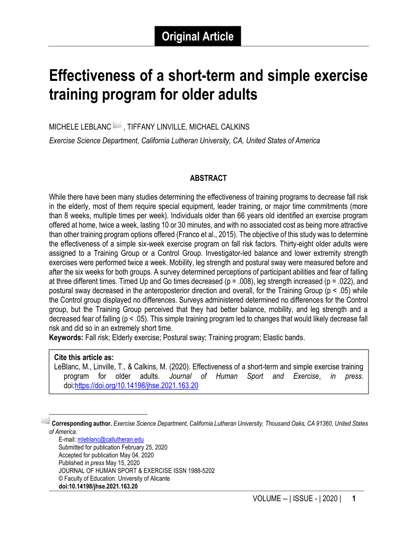 PDF Effectiveness of a short term and simple exercise training