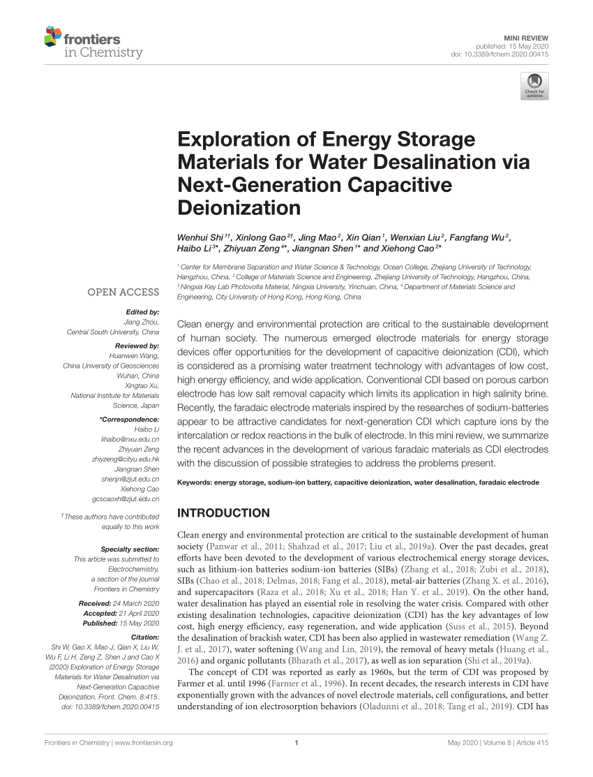 PDF) Exploration of Energy Storage Materials for Water 