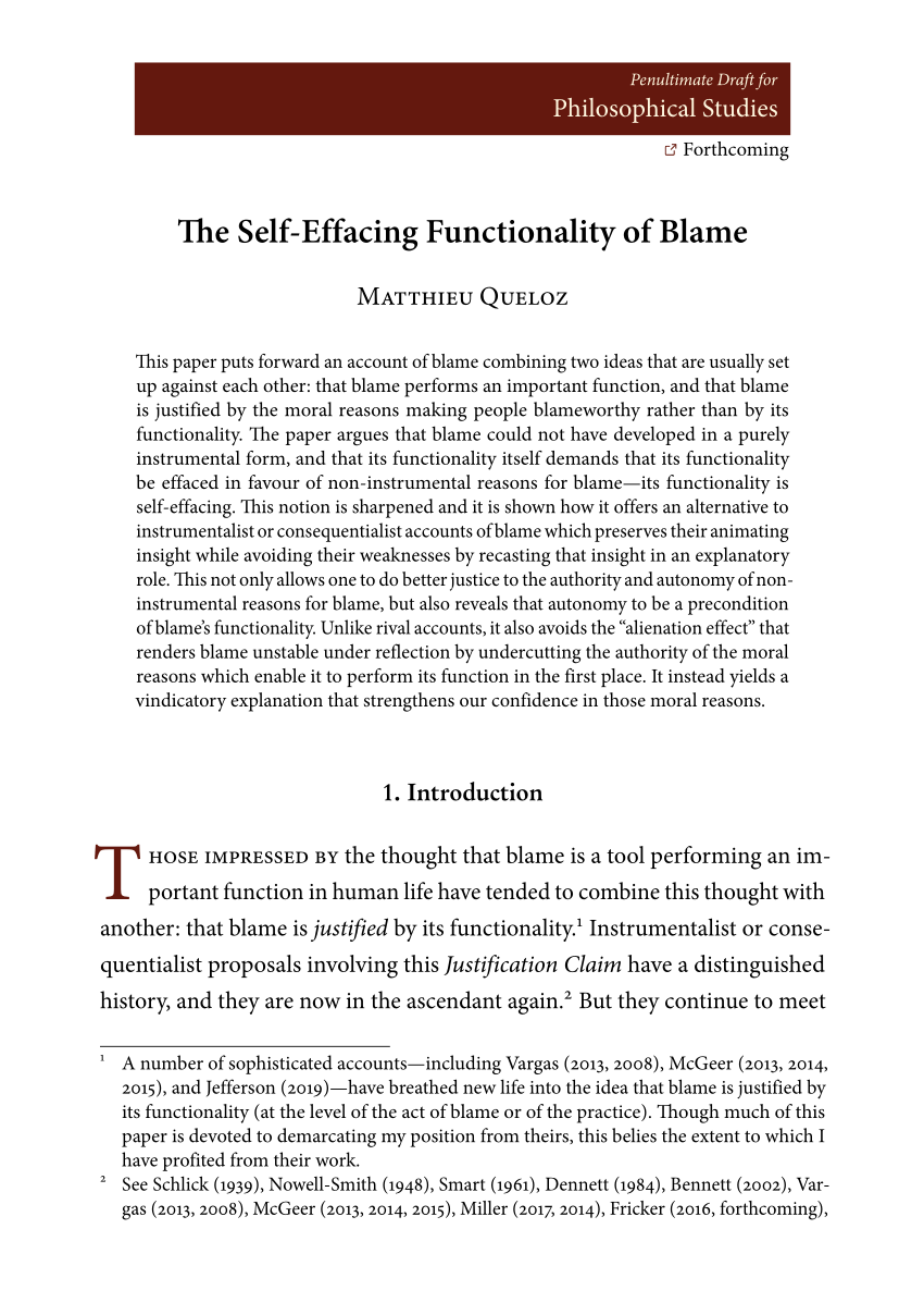 Pdf The Self Effacing Functionality Of Blame