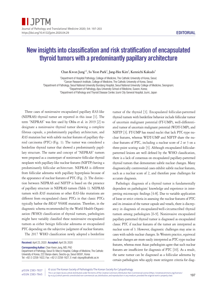 Pdf New Insights Into Classification And Risk Stratification Of Encapsulated Thyroid Tumors