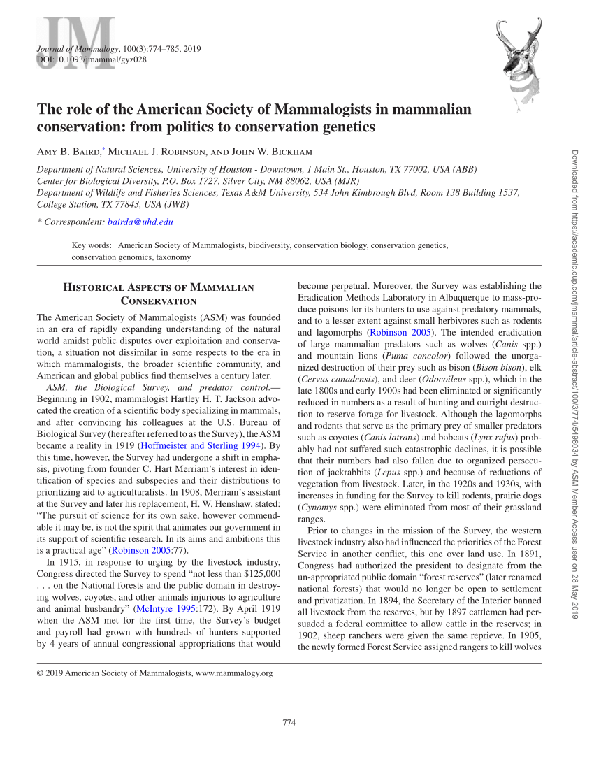 (PDF) The role of the American Society of Mammalogists in mammalian