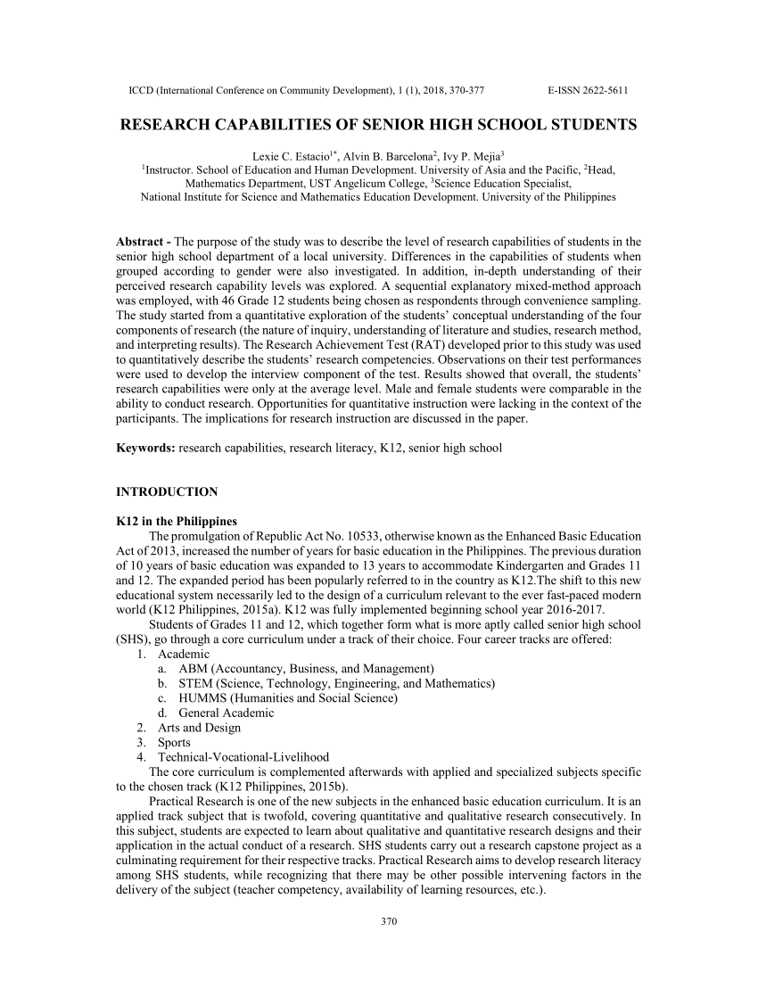sample qualitative research paper for senior high school pdf