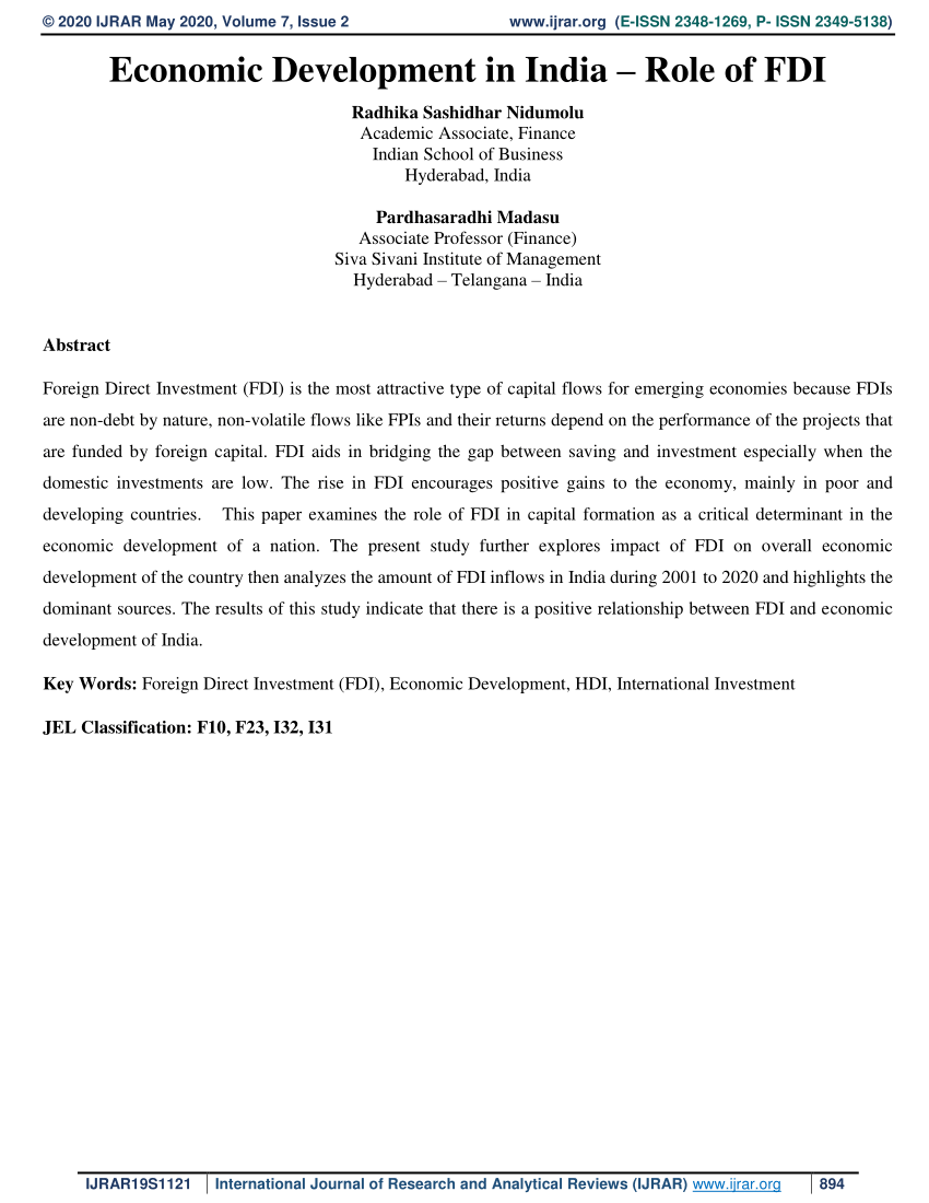 research paper on fdi and economic growth in india