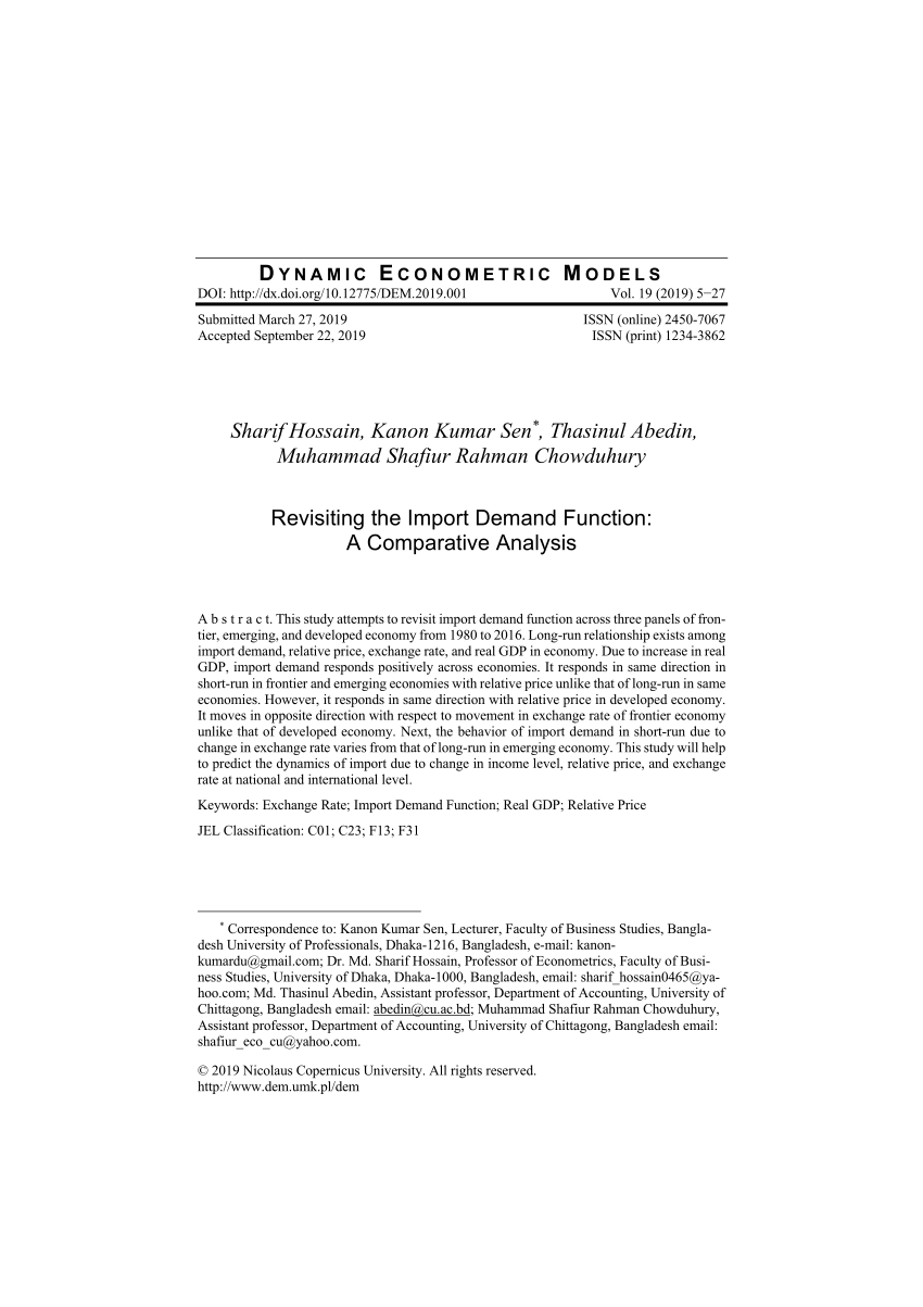 PDF Revisiting the Import Demand Function A Comparative Analysis