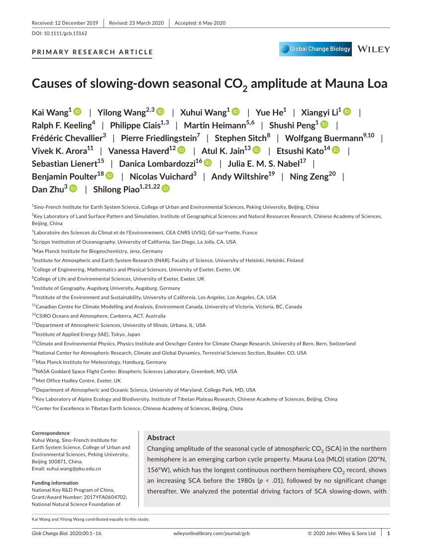 Pdf Causes Of Slowing Down Seasonal Co2 Amplitude At Mauna Loa