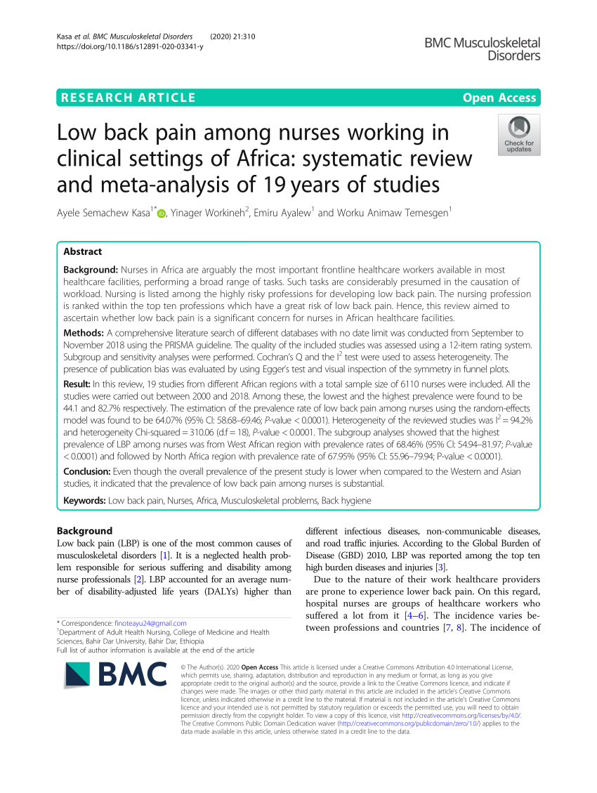 nursing research articles on low back pain