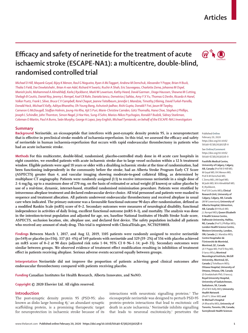 Efficacy and safety of nerinetide for the treatment of acute