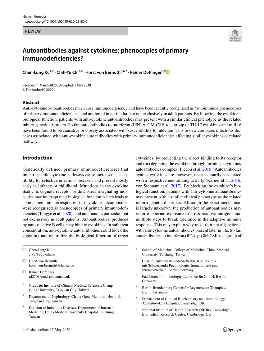 PDF) Autoantibodies against cytokines 