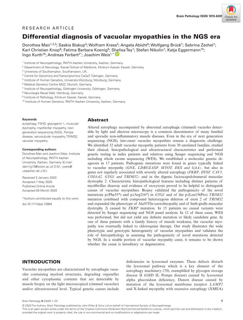 PDF Differential diagnosis of vacuolar myopathies in the NGS era