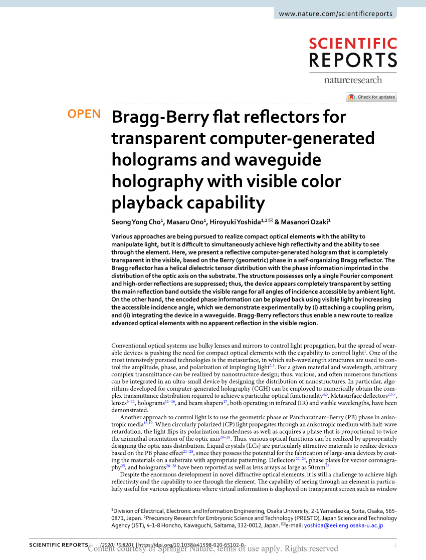 PDF) Bragg-Berry flat reflectors for transparent computer 