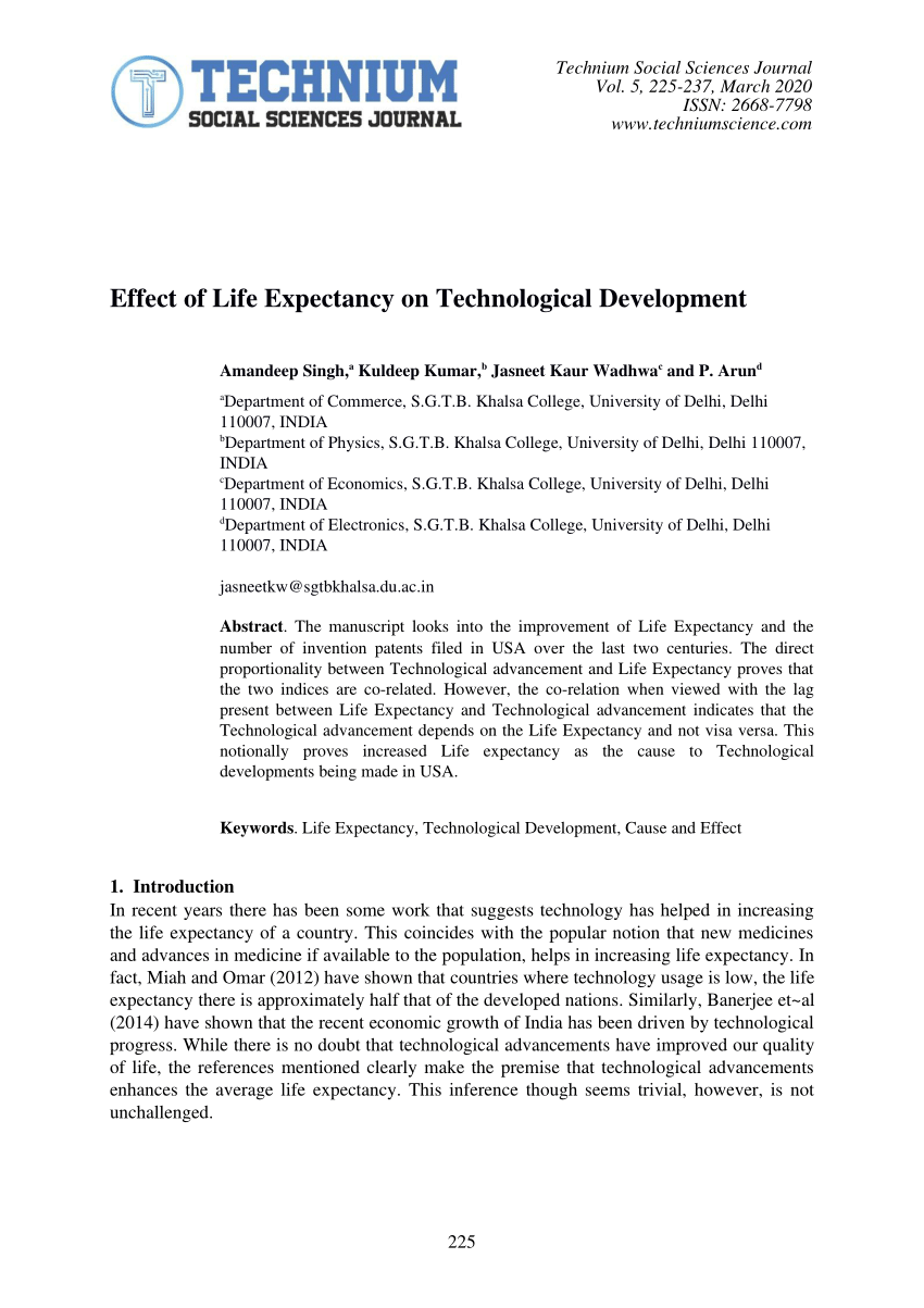 Pdf Effect Of Life Expectancy On Technological Development