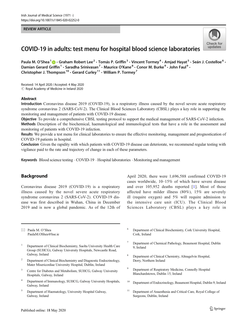 PDF COVID 19 in adults test menu for hospital blood science