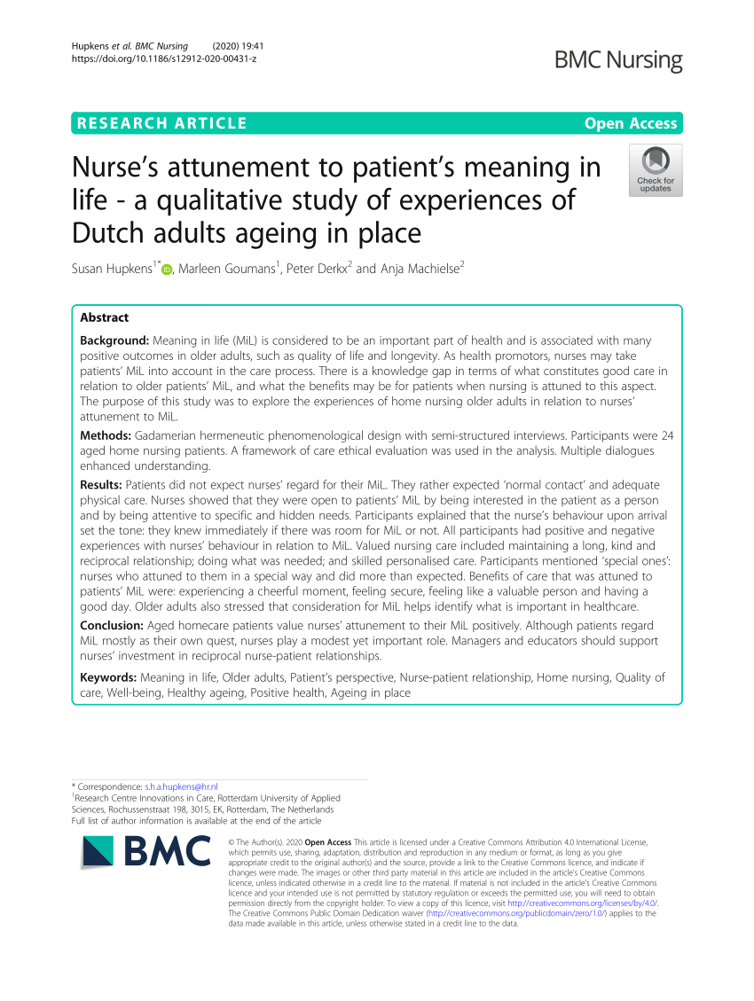 Pdf Nurse S Attunement To Patient S Meaning In Life A Qualitative Study Of Experiences Of Dutch Adults Ageing In Place