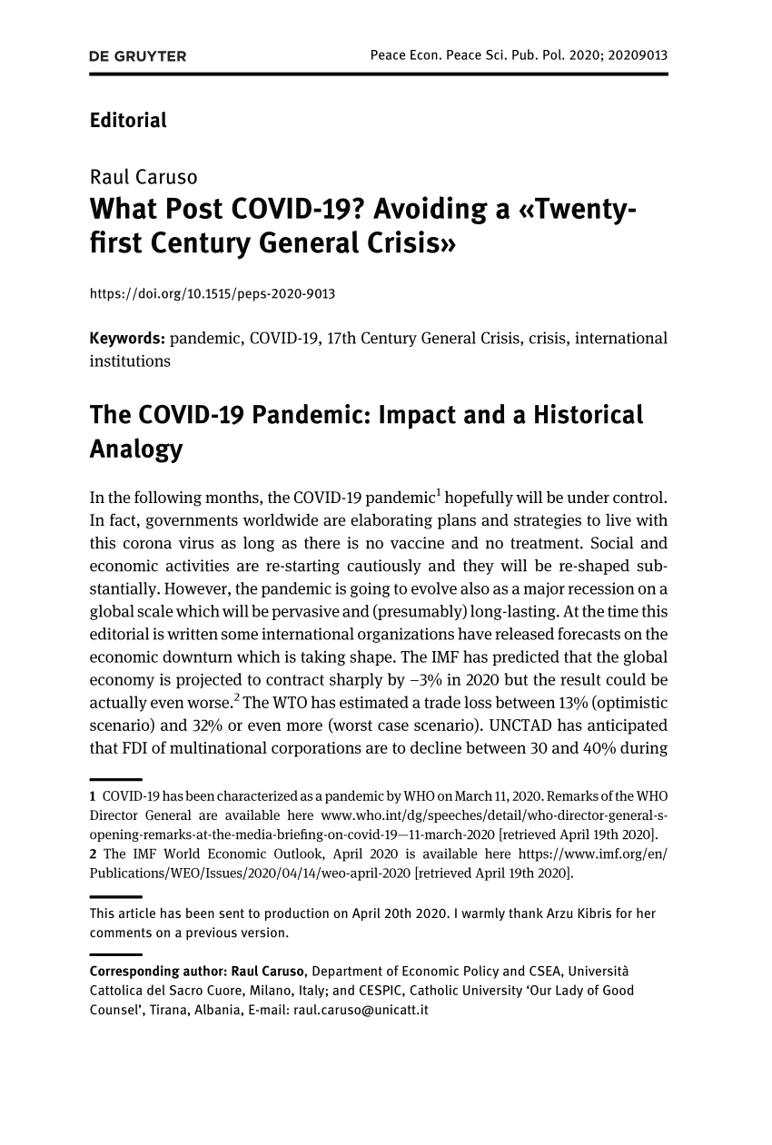 PDF What Post COVID 19 Avoiding a Twenty first Century General