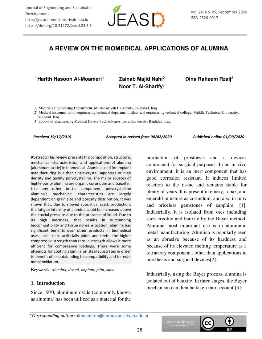 Pdf A Review On The Biomedical Applications Of Alumina