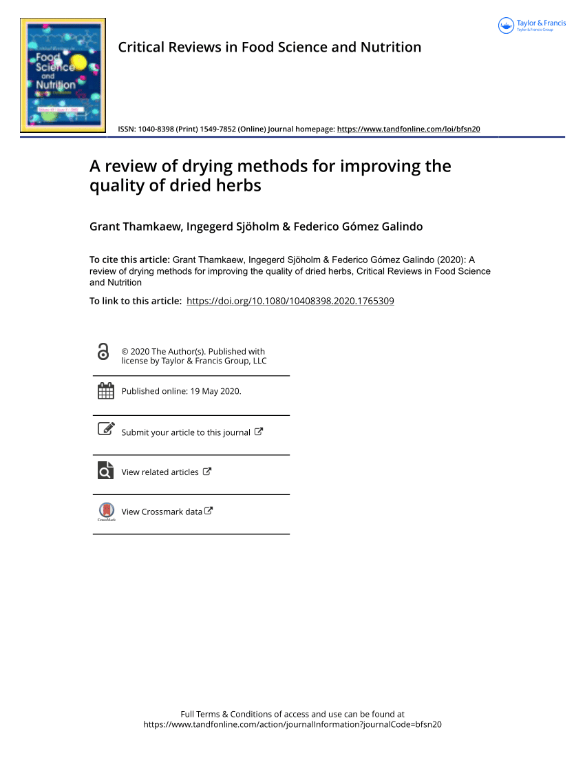 PDF) A review of drying methods for improving the quality of dried 