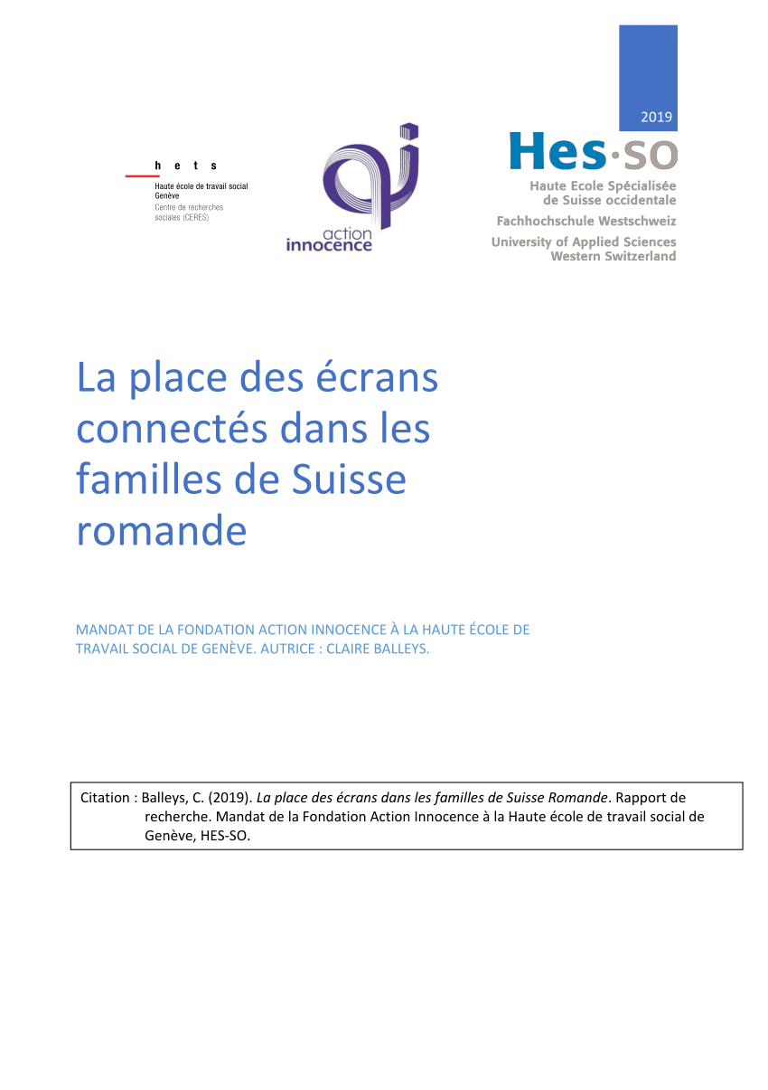 Pdf La Place Des Ecrans Dans Les Familles De Suisse Romande