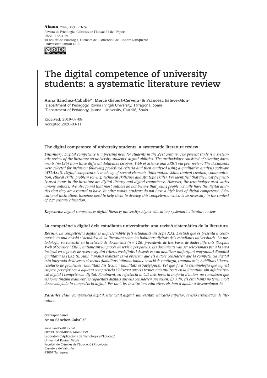 Pdf The Digital Competence Of Universitystudents A Systematic Literature Review